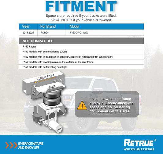 Rear Air Bags Suspension Kit for 2015-2025 Ford F150 Truck Towing, 5000 Lbs of Load Leveling Capacity, Replacement for Firestone 2582 Ride Rite Airbags for Trucks Rear Suspension