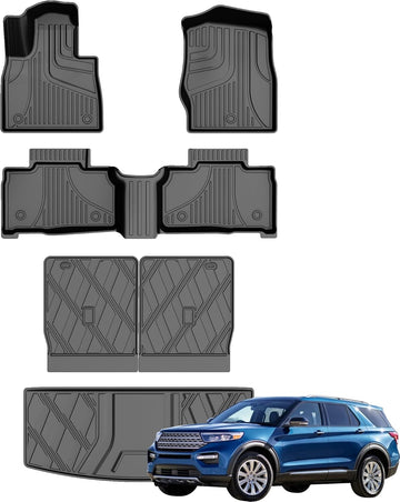 AOMSAZTO Floor Mats Compatible with 2020-2025 Ford Explorer 6 Seats Trunk Mat Cargo Mat Cargo Liner Back Seat Cover Protector 2024 Explorer Accessories (No Third Row)