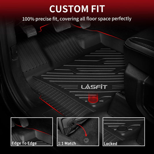 LASFIT Floor Mats for 2015-2024 Ford F150/F-150 Lightning SuperCrew Cab, All Weather Floor Mats for Trucks, TPE Car Accessories, Non-Slip Full Coverage Custom Car Liners, 1st & 2nd Row