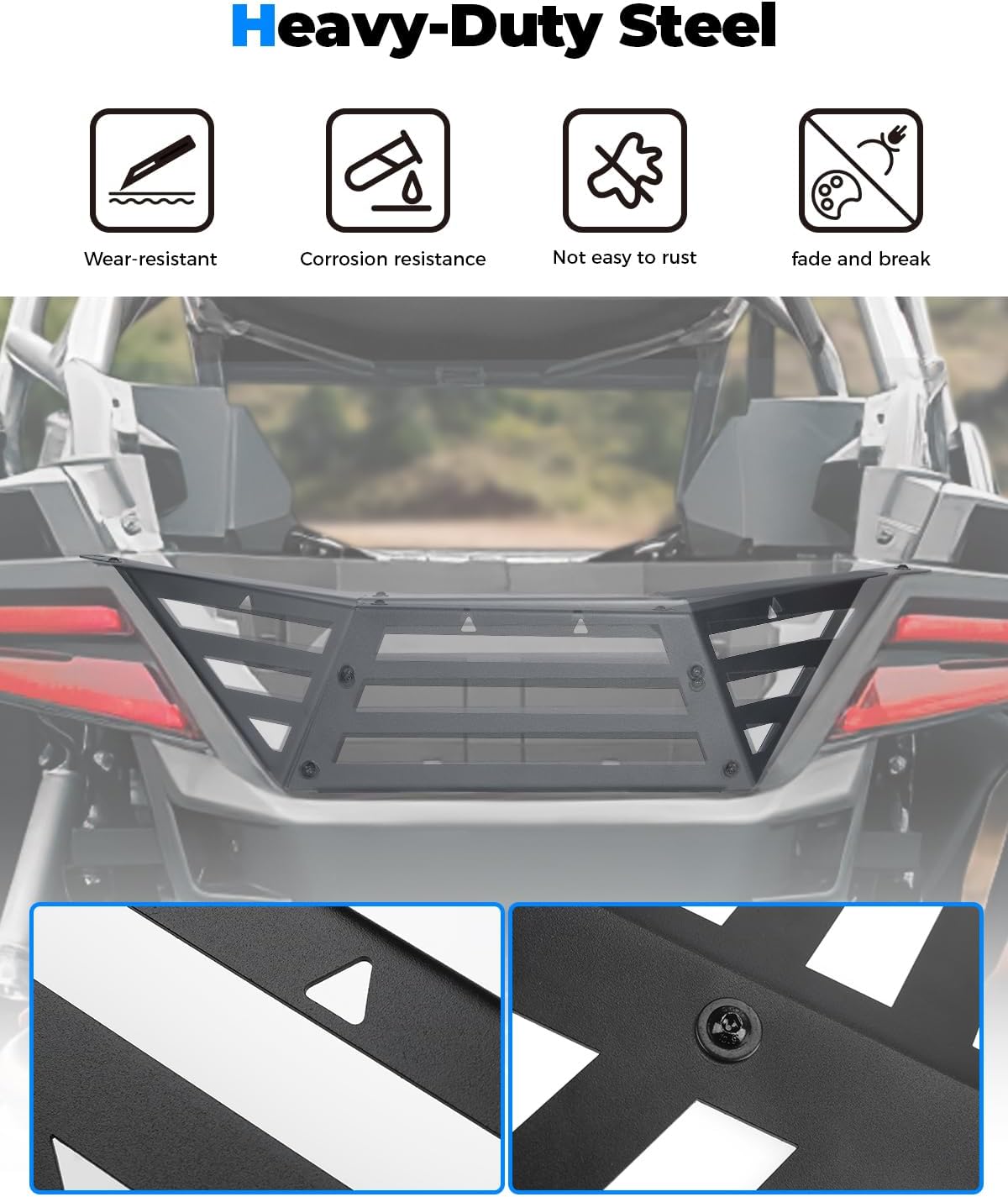 KEMIMOTO UTV Rear Cargo Bed Extender Tailgate, PRO R Rear Heavy Duty Steel Bed Extender Enclosure Kit Compatible with 2022 2023 2024 Polaris RZR PRO R/RZR PRO R 4