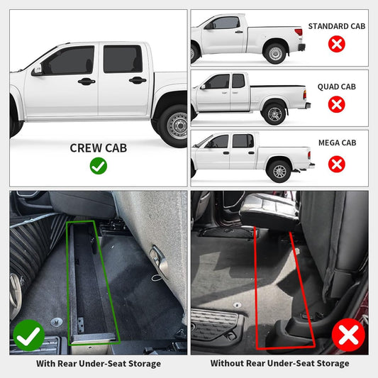 LASFIT Floor Mats 2019-2024 for Ram 1500 Crew Cab (NOT Fit for Classic Model) with Folded Rear Under-Seat Storage Bucket Seat, All Weather Heavy Duty Custom Fit TPE Car Floor Liners