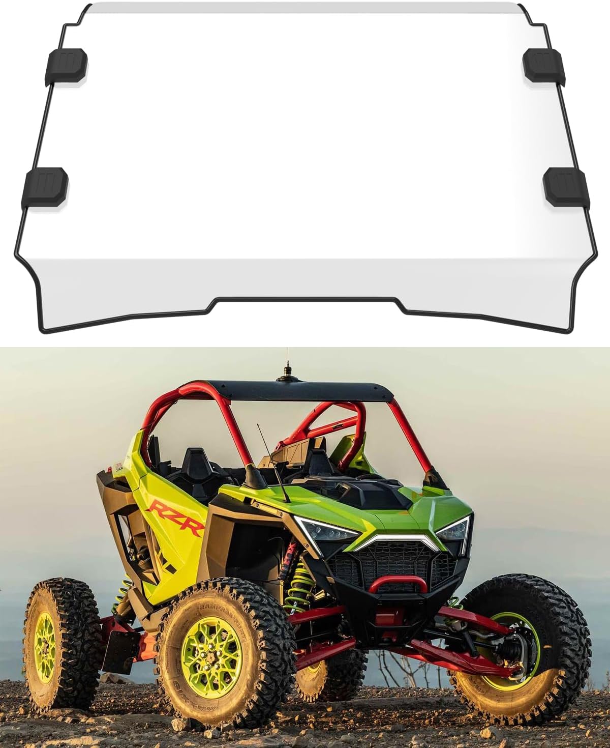 ELITEWILL Scratch-Resistant Pro R Full Front Windshield Front Windscreen Clear #2884968 Fit for Polaris RZR PRO R 2-Seat Only - 6MM Polycarbonate Double Sided Hard Coating