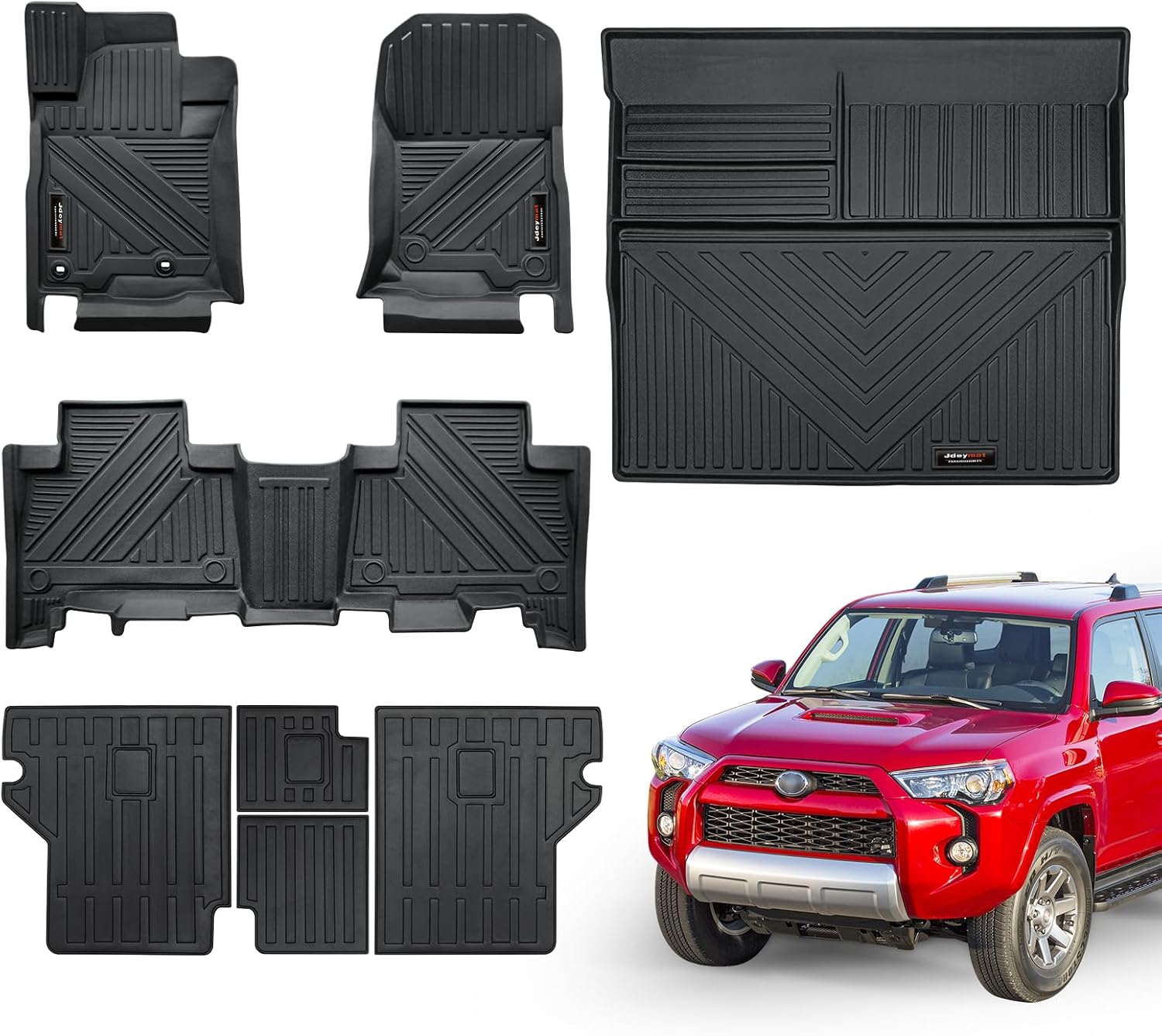 Jdeymat Custom for Toyota 4Runner 2013-2024 Floor Mats Cargo Trunk Liner and Backrest Mats Set All Weather TPE Rubber Protector Mat for Toyota 4 Runner Accessories (5 Seat Full Set 8 Mats)