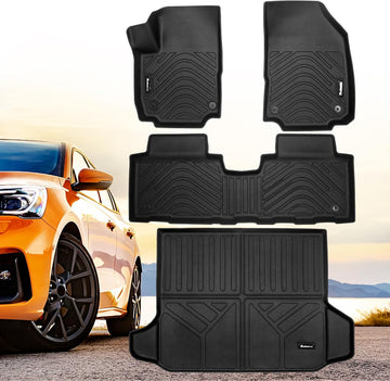 Floor Mats & Trunk Mat Set Compatible for GMC Terrain/Chevy Equinox 2018-2024 All Weather Mat Front & 2nd 2 Row Seat & Cargo Liners Black