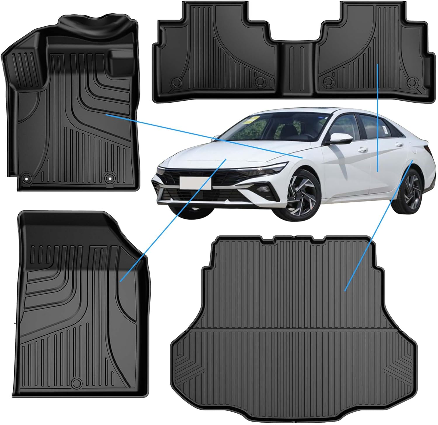 AOMSAZTO Floor Mats & Cargo Liner Set Fit for 2021 - 2025 Hyundai Elantra & Elantra N (Not for Hybrird) All Weather Protection TPE Anti-Slip Car Full Set Floor Liners Custom Accessories - Black