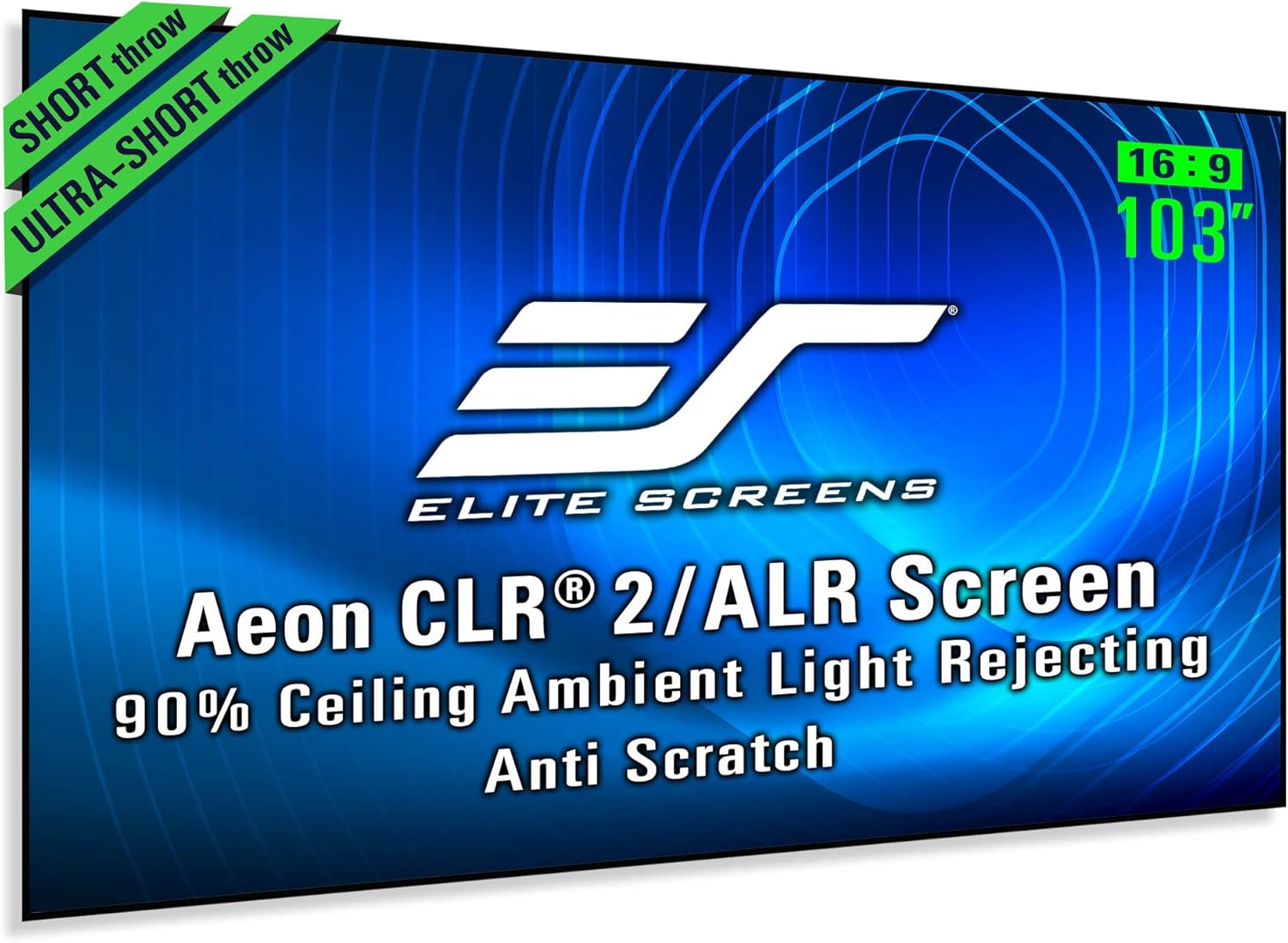 Elite Screens 103 inch ALR Projector Screen UST or Short Throw 16:9 4K 90% Ambient Light Rejecting Edge Free Fixed Frame Grey Projector Screen Indoor Movie Screen Home Theater Aeon CLR 2 AR103H-CLR2