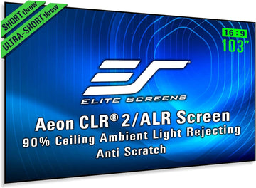 Elite Screens 103 inch ALR Projector Screen UST or Short Throw 16:9 4K 90% Ambient Light Rejecting Edge Free Fixed Frame Grey Projector Screen Indoor Movie Screen Home Theater Aeon CLR 2 AR103H-CLR2