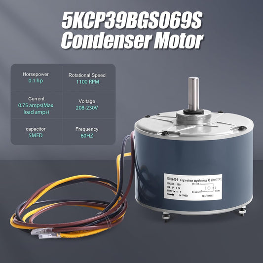 5KCP39BGS069S Condenser Fan Motor OEM Standard-1/10 hp, 1100 RPM, 208-230V Condenser Fan Motor Compatible with Carrier HAVC Dayton 6DLL7,Genteq #3S001,Fasco #G3907 HC33GE233A HC34GE234 HB33GQ230