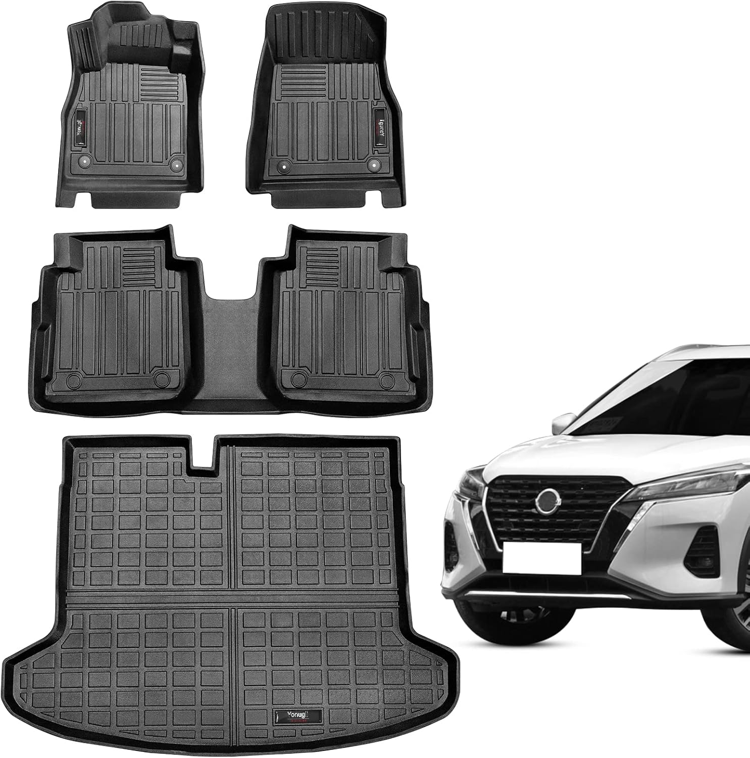 2018-2024 Nissan Kicks - Yonugli  Floor Mats and Trunk Cargo Liner Backrest Mat Set Black All Weather Rubber Protection Mat for Nissan Kicks Accessories