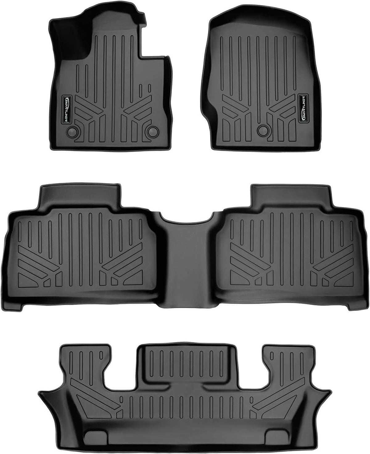 SMARTLINER Custom Floor Mats 3 Row Liner Set Black Compatible with 2020-2023 Compatible with Ford Explorer Only Fits 6 Passenger Models W/ 2nd Row Bucket Seat