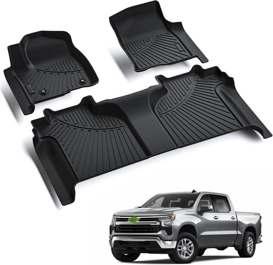 AltraVos Floor Mats for 2019-2023 2024 Chevrolet Silverado/GMC Sierra Denali 1500 & 2020-2024 GMC Sierra 2500HD/3500HD Crew Cab TPE All Weather Protection Car Floor Liners for Chevy Silverado