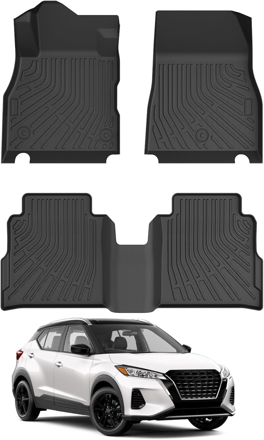 Cacartist Floor Mats Custom Fit for Nissan Kicks 2018-2024 Accessories TPE 3D All Weather Floor Liners for Kicks 1st & 2nd Row