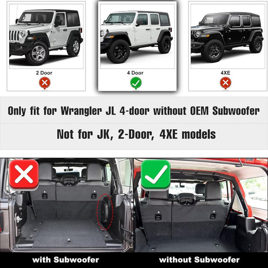 Floor Mats & Cargo Liner Compatible for Jeep Wrangler JL 2018-2024 4 Door Sahara Rubicon without Subwoofer (Non JK or 4XE) All Weather Wrangler Floor Liner for 1st, 2nd Row and Trunk Full Set Car Mats