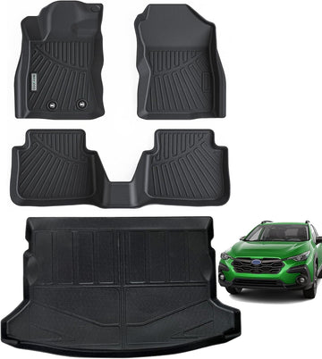 WAYIDSS Floor Mats & Cargo Liner Custom Fit for 2024 Subaru Crosstrek / 2024 2025 Subaru Impreza，1st&2nd Row and Trunk Mat Full Set，TPE All Weather Protection Rubber Car Floor Liners-Black