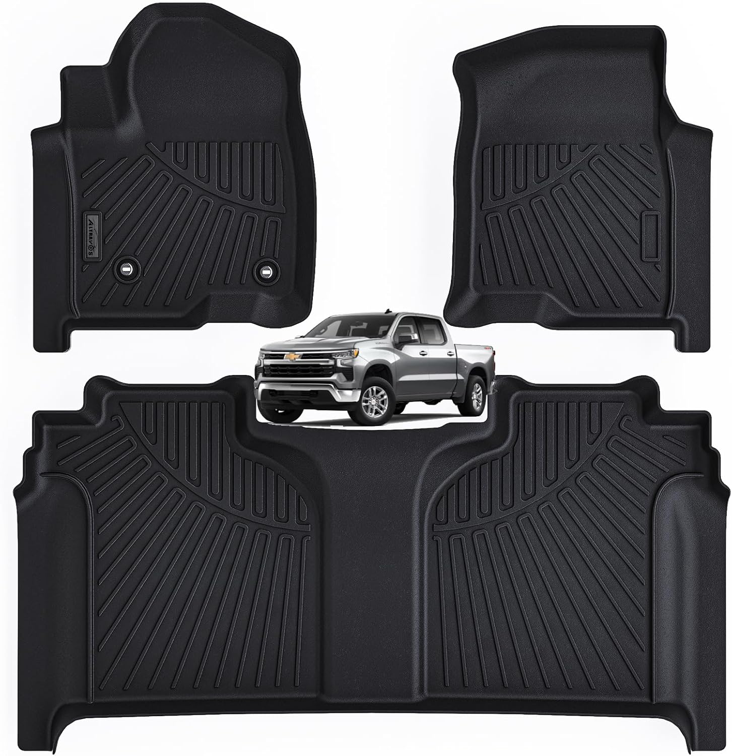 AltraVos Floor Mats for 2019-2023 2024 Chevrolet Silverado/GMC Sierra Denali 1500 & 2020-2024 GMC Sierra 2500HD/3500HD Crew Cab TPE All Weather Protection Car Floor Liners for Chevy Silverado