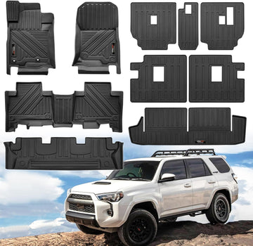 Jdeymat Custom for Toyota 4Runner 2013-2024 Floor Mats 3 Rows Cargo Trunk Liner and 2nd 3rd Backrest Mats Set All Weather TPE Rubber Protector Mat for 4 Runner Accessories (7 Seat Full Set 10 Mats)