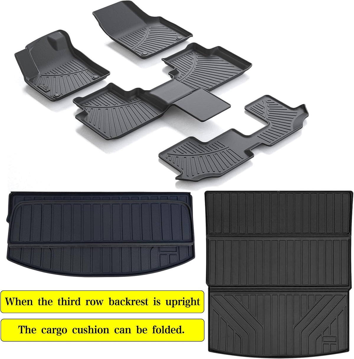 AltraVos Floor Mats &amp; Large Trunk Mat for 2018-2023 2024 Volkswagen Atlas（Only Fit 7 Seats）-2nd Row Bench Seat,TPE All Weather Protection 3 Rows Car Floor Liners with Large Cargo Liners for VW Atlas