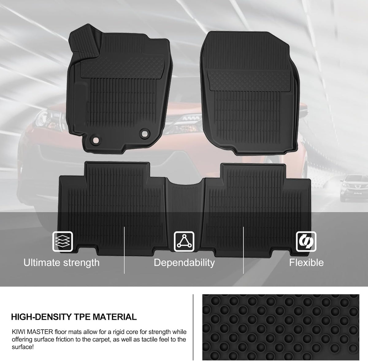 KIWI MASTER Floor Mats Compatible for 2013-2018 Toyota RAV4 Accessories All Weather 1st &amp; 2nd Black Front Rear Row Liners (Non-Hybrid)