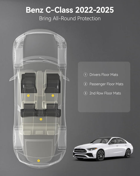 3W Floor Mats Fit for Benz C-Class 2022 2023 2024 2025 c300 TPE All Weather Custom Fit Floor Liner