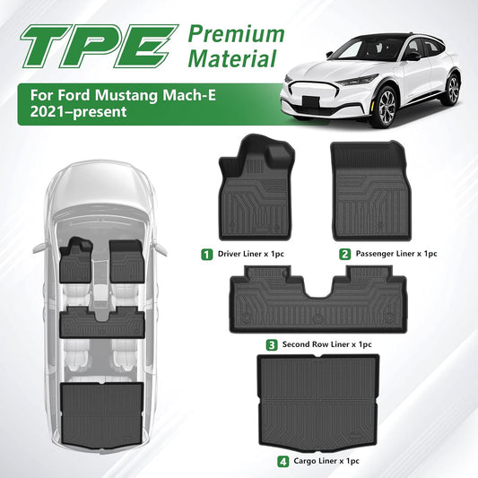 Floor Mat Cargo Liner Custom Fit for Ford Mustang Mach-E 2021-2026 2027 (Not for Ford Mustang) Accessories Cargo Mat TPE All Weather Protection Floor Liners Trunk Mat Heavy Duty Durable