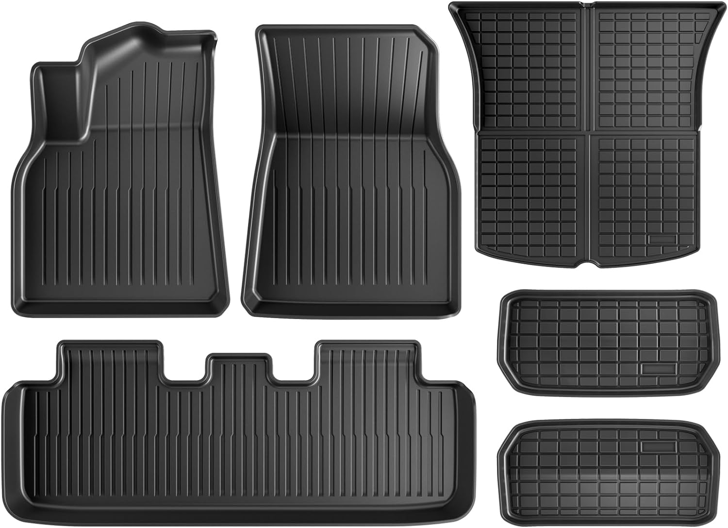 Maysoo Floor Mats for Tesla Model Y 2024-2020 All Weather TPE Cargo Liner Floor Mats and Cargo Trunk Mats Accessories (Set of 6)