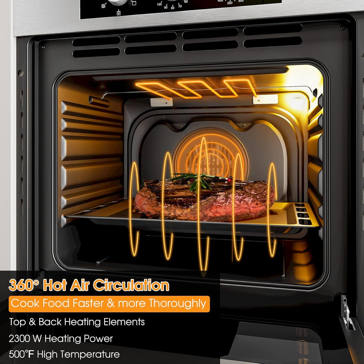 Costway 24&quot; Single Wall Oven 2.47Cu.ft Built-in Electric Oven 2300W w/ 5 Cooking Modes