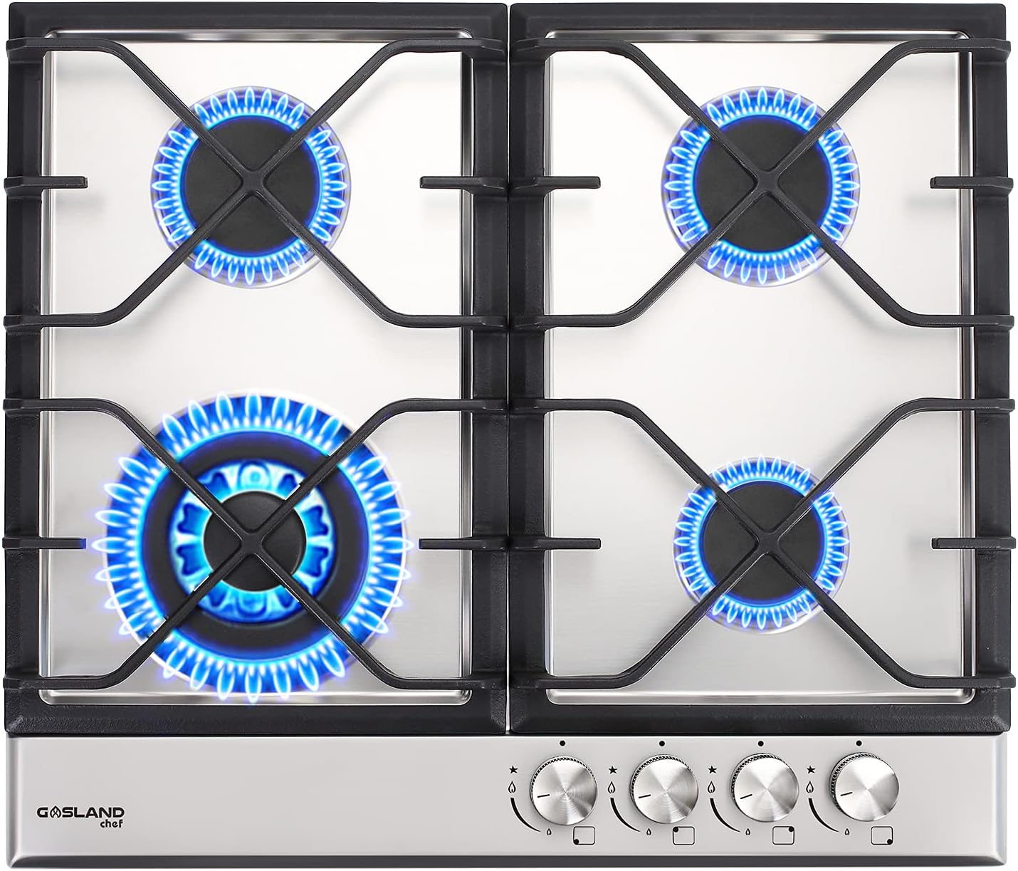24" Built-in Gas Cooktop, GASLAND Chef GH60SF 4 Burner Gas Hob, 24 Inch NG/LPG Convertible Natural Gas Propane Cooktops, High Power Burner Gas Stovetop with Thermocouple Protection, Stainless Steel