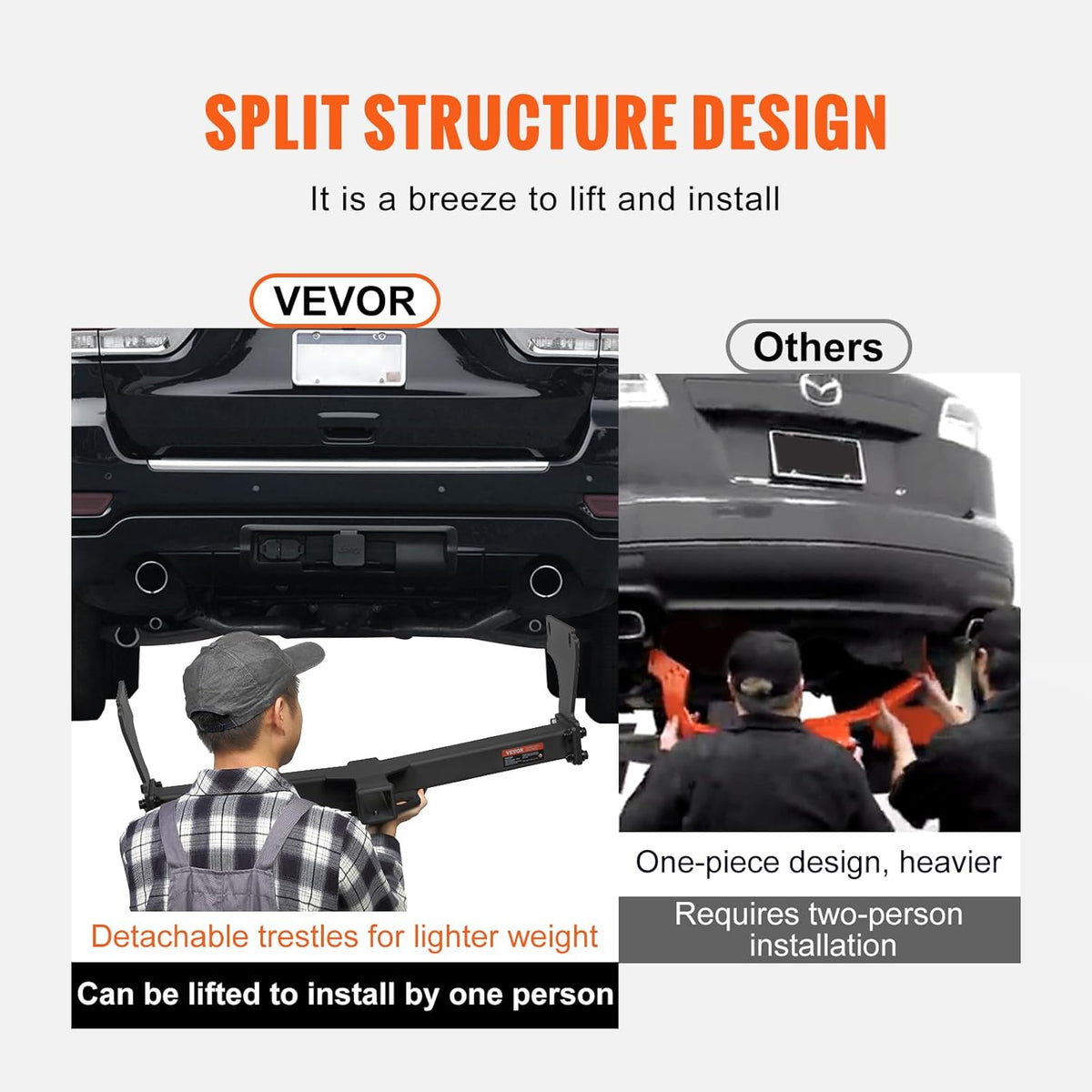 VEVOR Class 3 Trailer Hitch, 2-Inch Receiver, Q455B Steel Tube Frame, Compatible with 2011-2023 Jeep Grand Cherokee, Multi-Fit Hitch to Receive Ball Mount, Cargo Carrier, Bike Rack, Tow Hook, Black