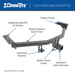 Class 3 Trailer Hitch, 2 Inch Square Receiver, Black, Compatible with Infiniti QX30 : Mercedes-Benz GLA250 PART NO 75223