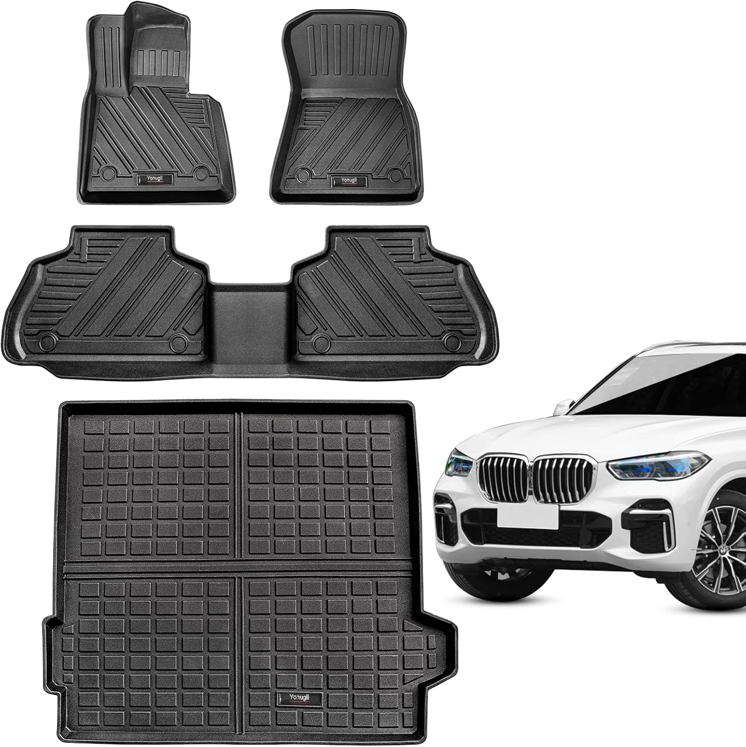 Yonugli Full Set of All-Weather Floor Mats & Cargo Liners Compatible for 2024 2025 BMW X5 2024 2023 2022 2021 2020 2019 Floor Mat and Rear Trunk Mat Full Set Black (Floor Mats+Cargo Liner)