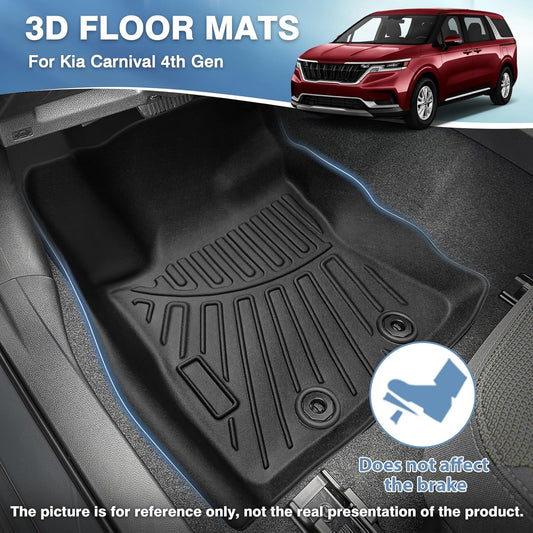 Floor Mats for Kia Carnival 8 Seats 2022-2024 (Not Fit Prestige Models), All Weather TPE Floor Liners Carnival Accessories, 1st & 2nd & 3rd Row, Black, Fiilines