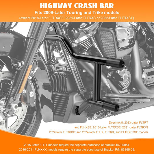 Engine Guard Front Highway Crash Bar Frame Slider Protector w/Flat Washer Flat-Out Bar Fits 2009-2025 Touring Road Glide Road King Street Glide Electra Glide CVO Limited Freewheeler Trike Models