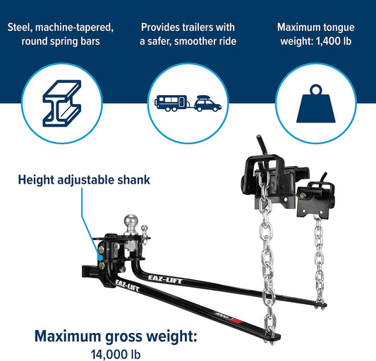 EAZ-Lift 48056 Elite Weight Distributing Hitch Kit, Includes Distribution Hitch, Sway Control and 2-5/16" Hitch Ball - 600 lbs Tongue Weight Capacity