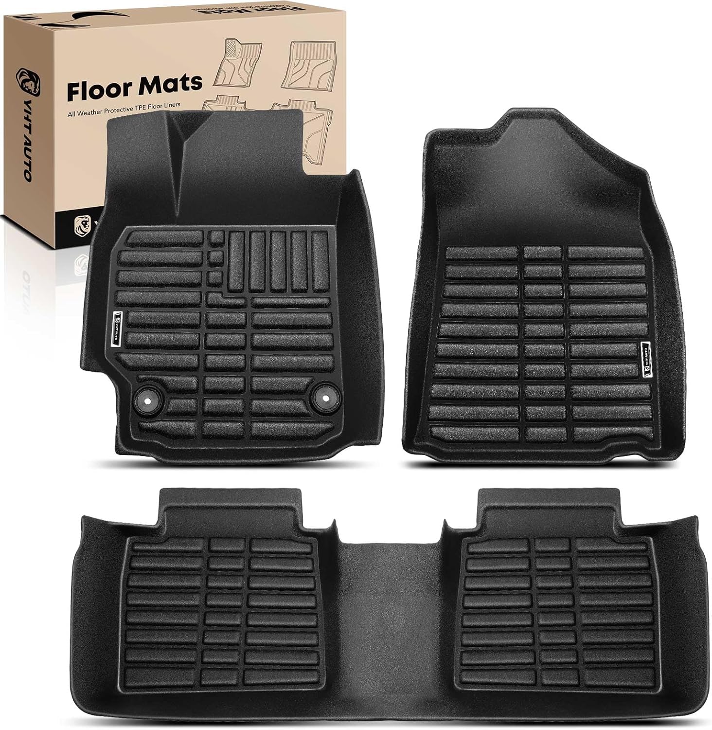 YHTAUTO Floor Mats Compatible with 2007-2011 Toyota Camry 1st & 2nd Row, All Weather Custom Fit TPE Car Floor Liners, Black, Set of 3