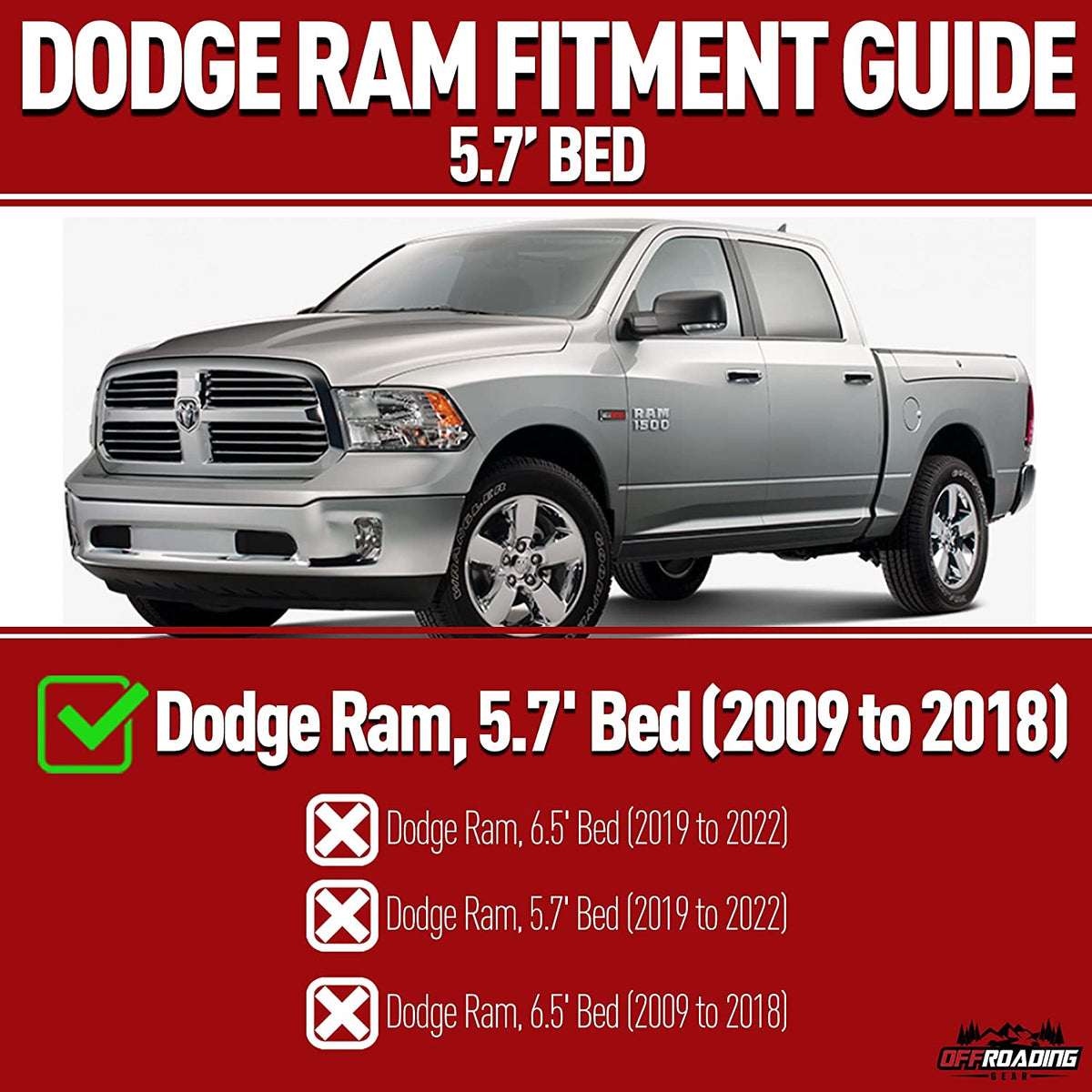 Offroading Gear 4x4 Rollup Truck Tonneau Box Cover | for Dodge RAM 2009-2018 | Fits Standard Short Bed 5.7&#39; | Heavy-Duty| Waterproof| Dust-Resistant|