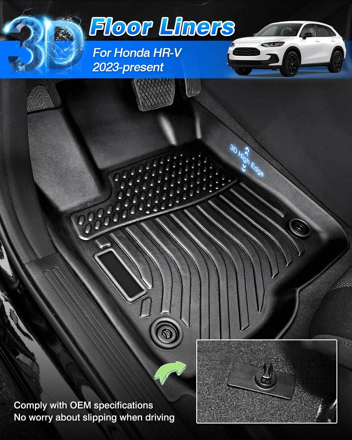 Cartist Floor Mats Custom Fit for Honda HR-V HRV 2023 All Weather Floor Liners 3D Front &amp; 2nd Row Carpet Protection TPE Heavy Duty Waterproof