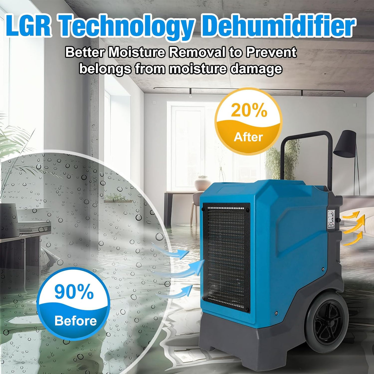 Mounto MOUNTO 310Pints LGR Commercial Dehumidifier with Pump and Drain Hose, Bluetooth, LGR Portable Dehumidifier with wheels for Home, Basements, Garages, and Job Sites.…