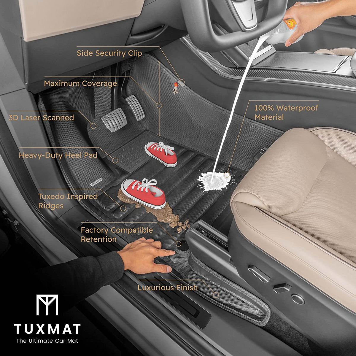 TuxMat 8525  - for Hyundai Sonata 2020-2023 Models - Custom Car Mats - Maximum Coverage, All Weather, Laser Measured - This Full Set Includes 1st and 2nd Rows