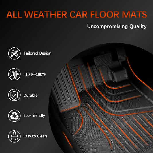 AOMSAZTO Floor Mats Compatible with 2013-2018 Dodge Ram 1500/2500/3500 Crew Cab, 2019-2024 Ram 1500 Classic Crew Cab 1st & 2nd Row Black All Weather Protection