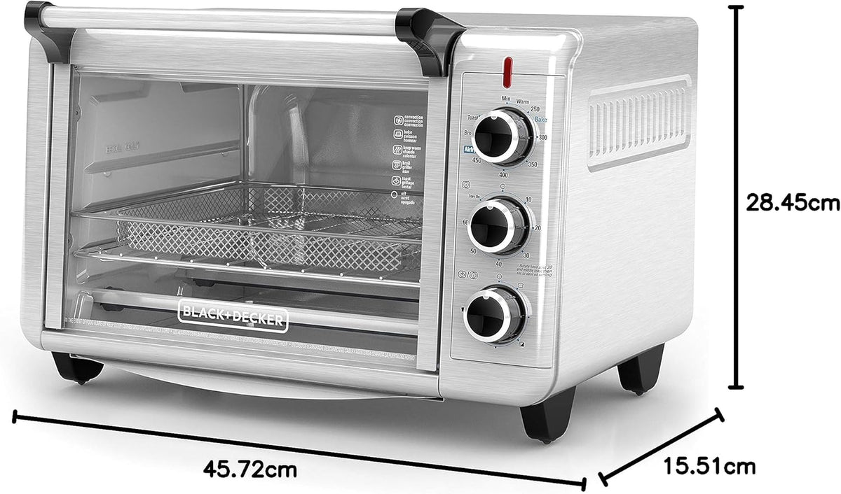 BLACK+DECKER Crisp &#39;N Bake Air Fry Toaster Oven, 6 Slice, 5 Cooking Functions, Stainless Steel, TO3215SSD