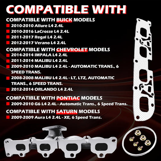 674-937 Exhaust Manifold Kit Includes Required Gaskets and Hardware Compatible with Buick Lacrosse Regal Verano 2011-2017 Chevrolet Malibu Orlando 2009-2014 L4 2.4L Replace# 12630741