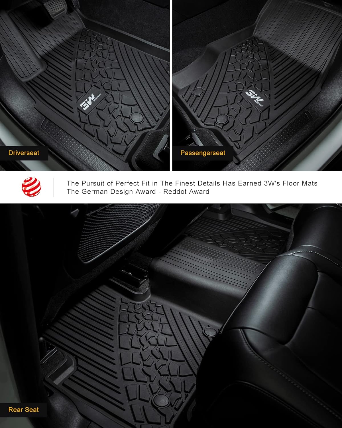 3W Floor Mats&amp;Cargo Liner Compatible for Jeep Grand Cherokee 2022-2024 TPE All Weather Custom Fit Floor Liner 1st 2nd Rows and Trunk Mat Full Set Car Mats, Black