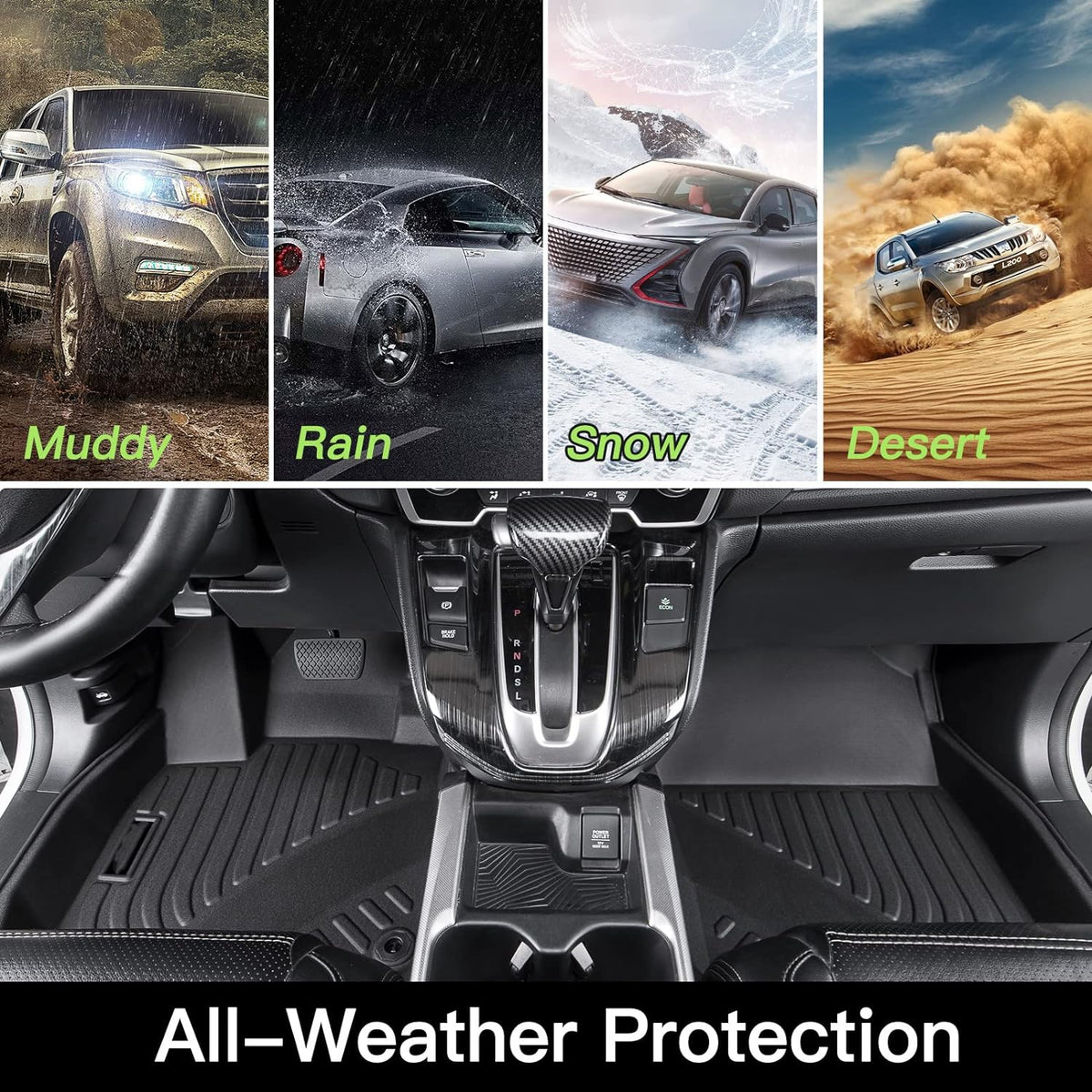 RILLEC Floor Mats 2 Row Liners Set Custom Fit for 2017-2023 Cadillac XT5 with cargo liner ,All Weather Guard Heavy Duty Waterproof TPE Rubber Car Mats,Black