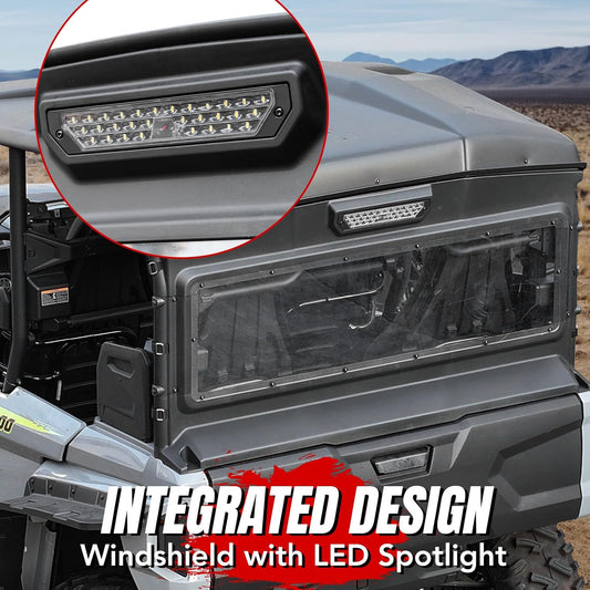 A & UTV PRO Rear Back Windshield with Led Work Light for Yamaha Wolverine RMAX 4 1000 2021 2022 2023 2024, Heavy Duty Dustproof Durable Full Clear RMAX4 Rear Window Accessories