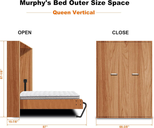 Queen Size Deluxe Murphy Bed Kit, Murphy Bed Hardware with Two-Stage Gas Spring All Hardware for Folding Cabinet Wall Bed, Heavy Duty DIY Murphy Bed Kit, Effortless to Pull Down & Fold Back