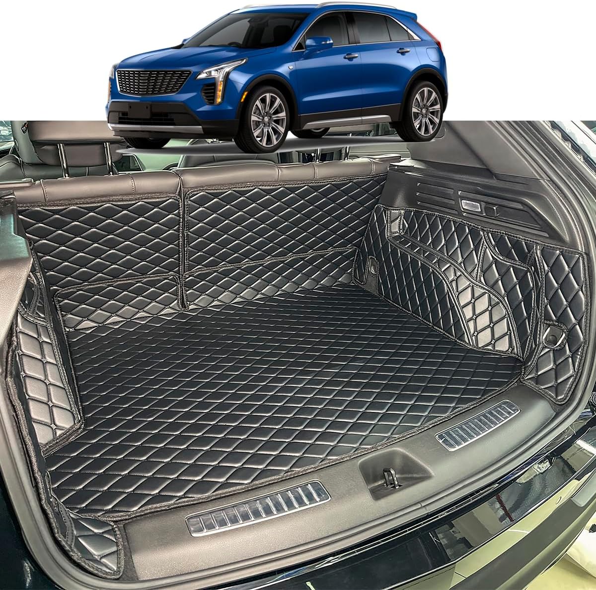 7DEEKEI Cargo Liners Compatible for 2019-2024 Cadillac XT4 Trunk Mat and Rear Backrest Mat All Weather Anti-Slip