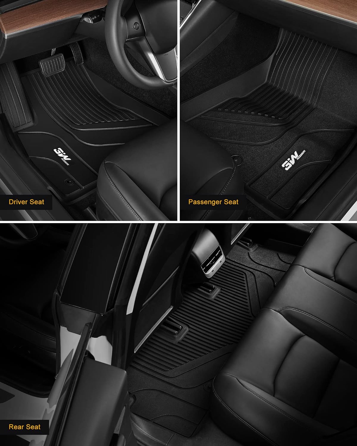 3W Floor Mats Fit for 2024 Tesla Model 3 Highland New Generation Odorless TPE All Weather Custom Fit Floor Liner for 2024 New Version Tesla Model 3 Car Accessories Full Set Black 10+ Years Lifespan