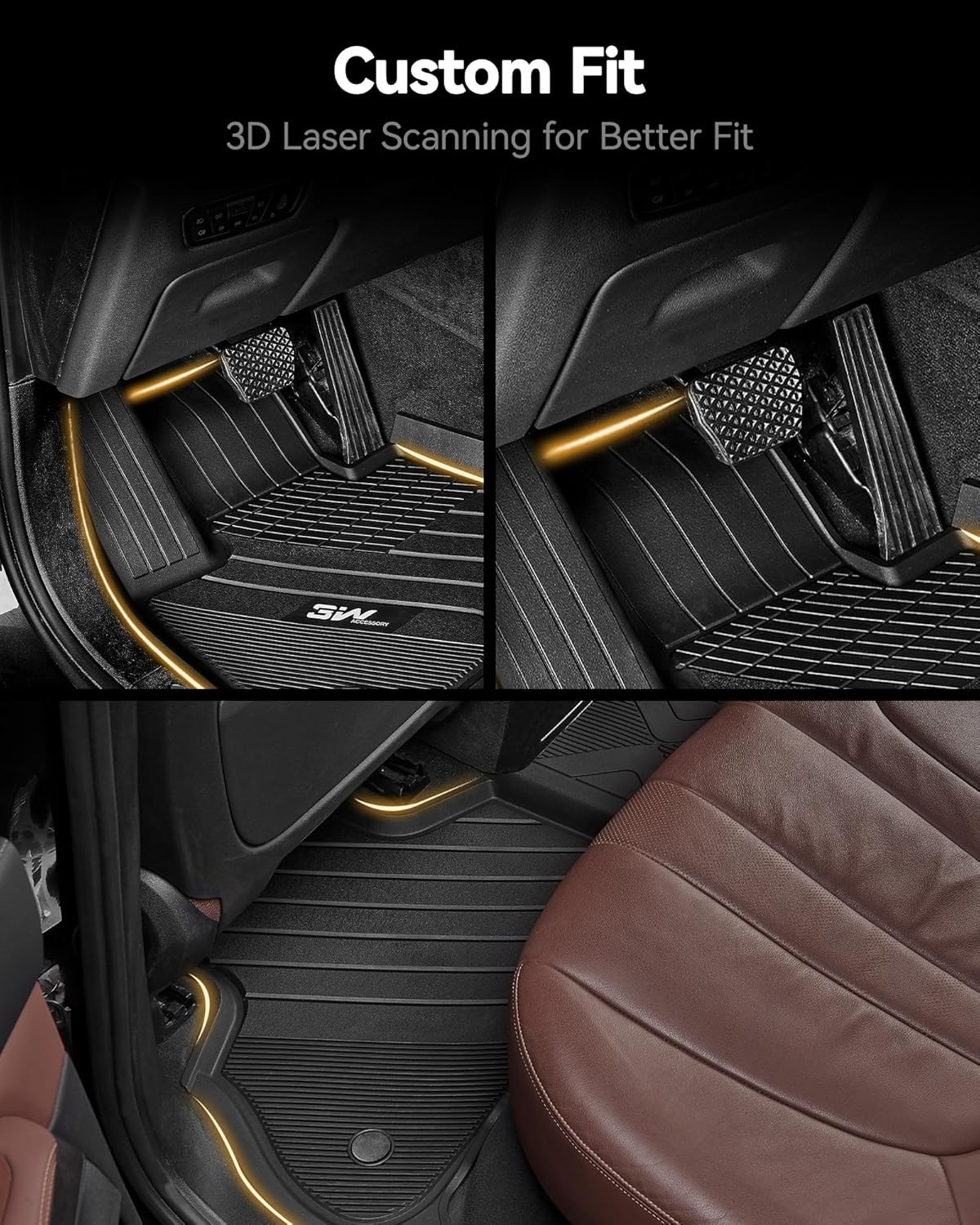 3W Floor Mats,  Custom Fit for BMW X5 2019-2024 2025 TPE All-Weather Full Set  Heavy Duty Floor Liner  Accessories, Black (Only for 5 Passenger)