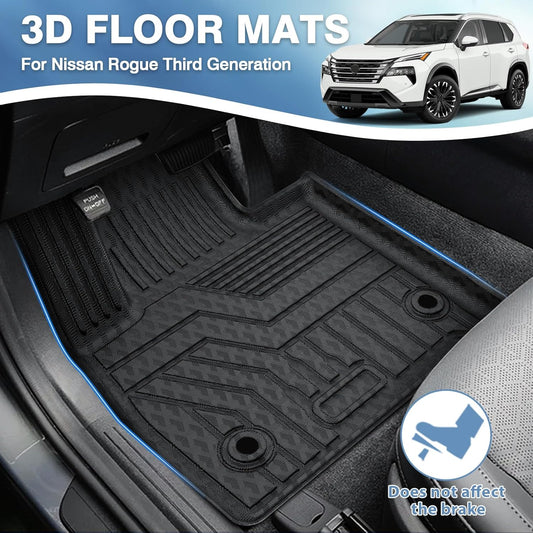 FIILINES Floor Mats for Nissan Rogue 2021-2025 All Weather Floor Liners Durable Odorless Front & Rear Row Carpet Liner Set (No Sport Models or Front Wheel Drive Models)