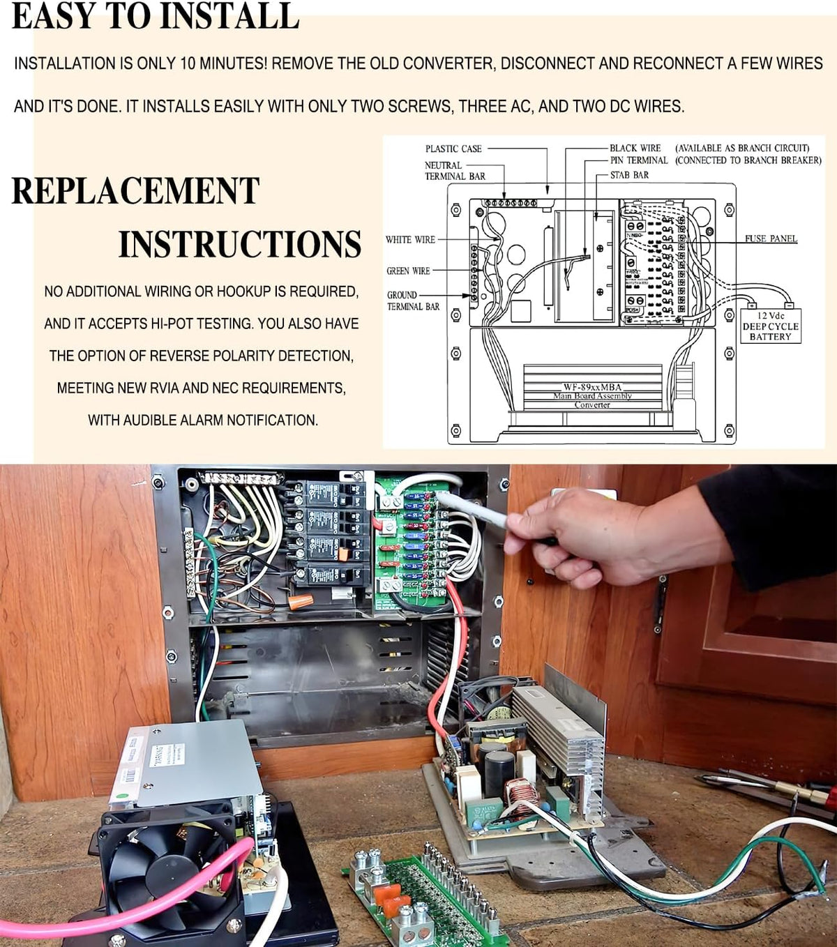 Board Assembly Replacement Unit for WF-8955, WF-8955-AD Series, Parallax 7145 and 7155 Converters with 55 Amp DC 105-130V 950W RV WF-8955-MBA Power Converter